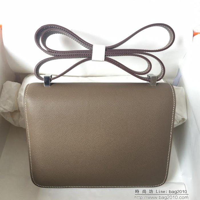HERMES愛馬仕 Constance 空姐包 大象灰 金銀扣 原廠Epsom皮 原版五金 蜜蠟線縫製 單肩斜挎包  Ama1260